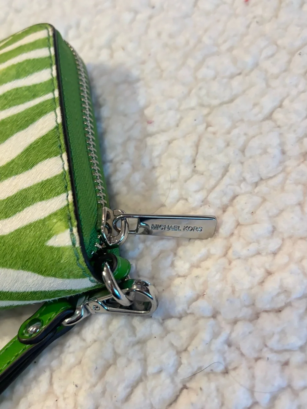 Michael Kors Lime Green and White Zebra Print Wristlet